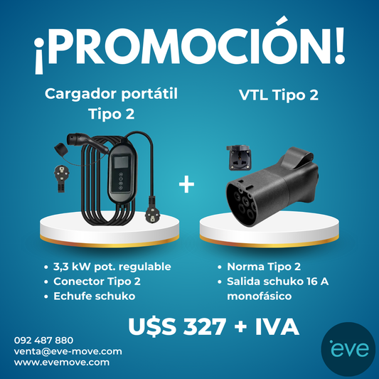 PROMO Cargador Portable 3,3 kW + VTL Tipo 2